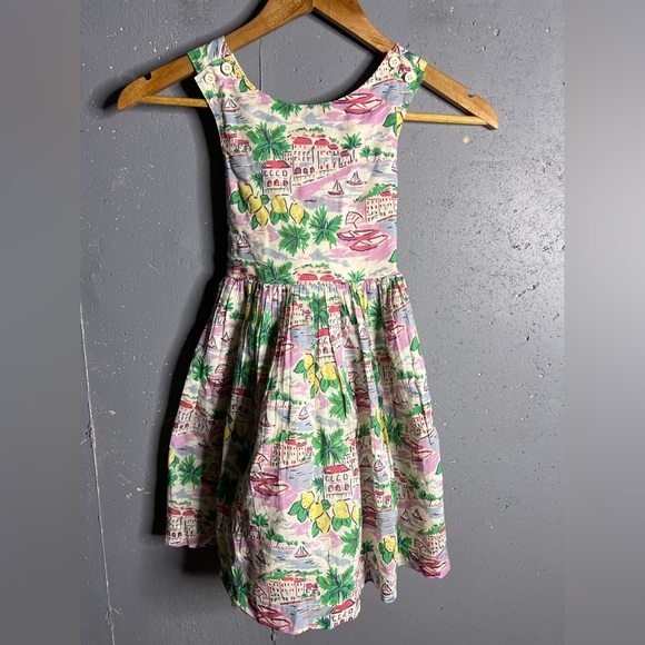 Mini Boden Cross Back French Lemon Seaside Print Dress 100% Cotton Size 6-7 y - Picture 1 of 7